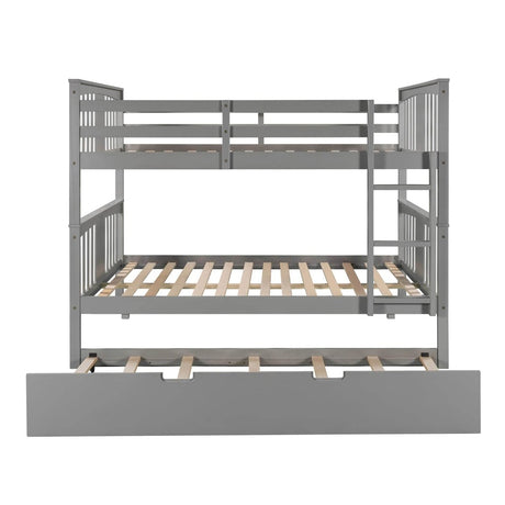 Full Over Full Bunk Bed With Twin Trundle Gray Solid Wood - Veluna - Omega Lifestyles