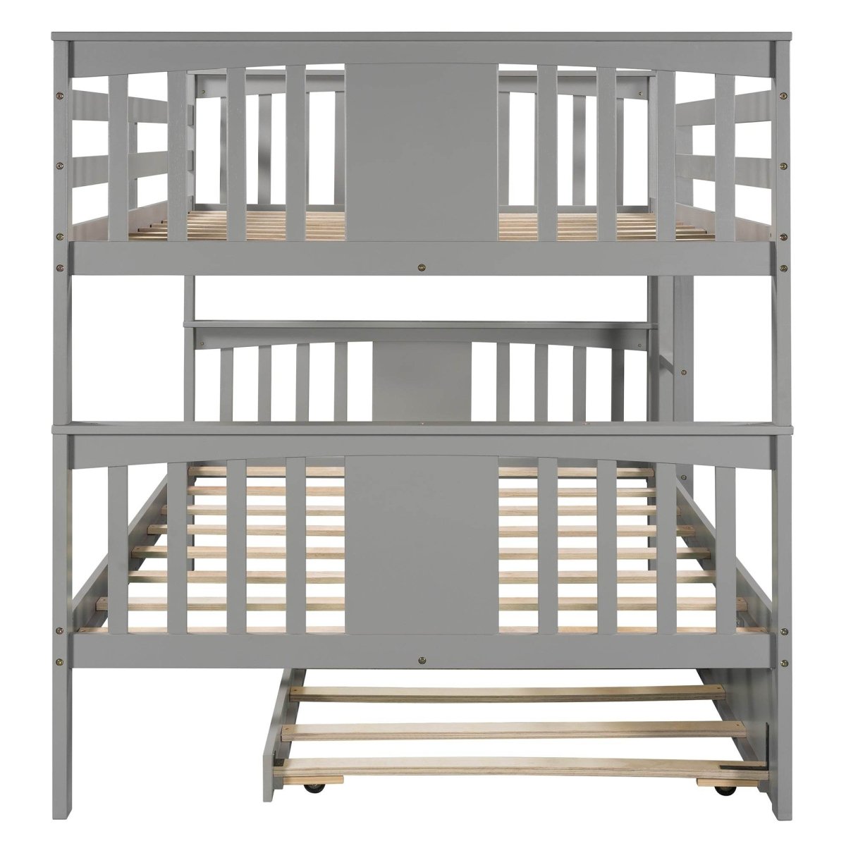 Full Over Full Bunk Bed With Twin Trundle Gray Solid Wood - Veluna - Omega Lifestyles