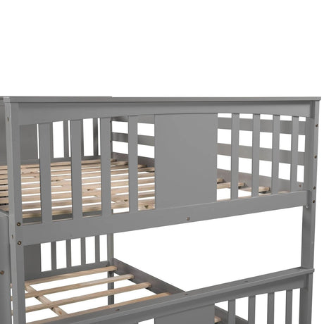 Full Over Full Bunk Bed With Twin Trundle Gray Solid Wood - Veluna - Omega Lifestyles