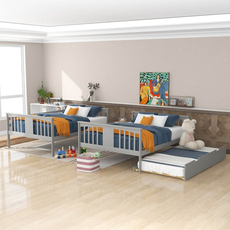 Full Over Full Bunk Bed With Twin Trundle Gray Solid Wood - Veluna - Omega Lifestyles