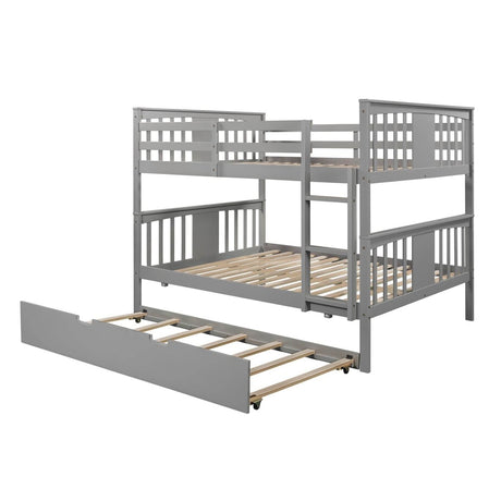 Full Over Full Bunk Bed With Twin Trundle Gray Solid Wood - Veluna - Omega Lifestyles