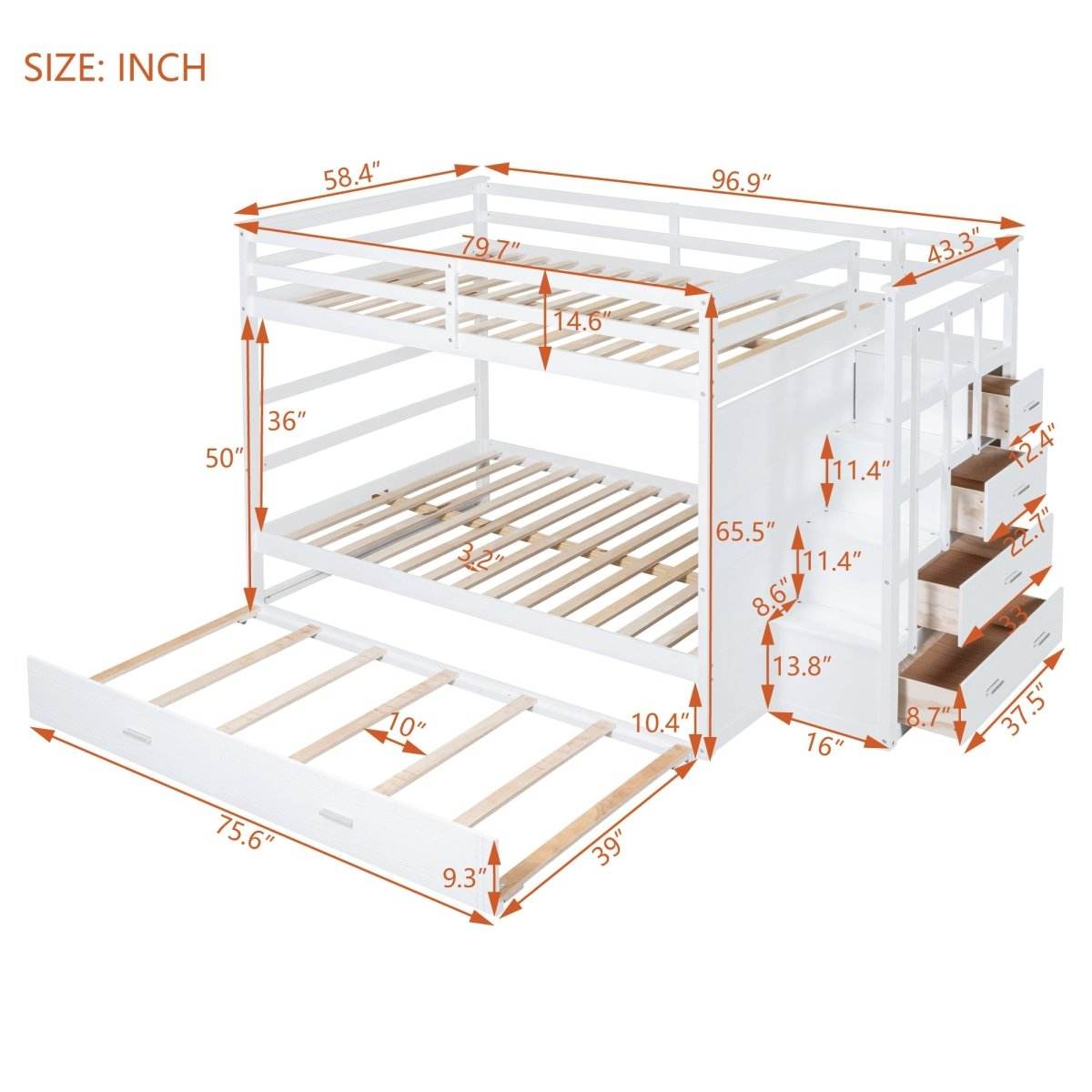 Full Over Full Solid Wood Bunk Bed With Trundle - Sleep Galleria