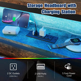 Full Rustic Brown Metal Full Bed Frame With Charging - Veluna - Omega Lifestyles