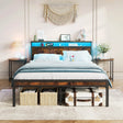 Full Rustic Brown Metal Full Bed Frame With Charging - Veluna - Omega Lifestyles