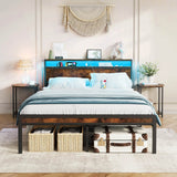 Full Rustic Brown Metal Full Bed Frame With Charging - Veluna - Omega Lifestyles