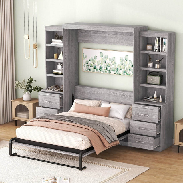 Full Size Gray Murphy Bed With Storage Drawers - Omega Lifestyles