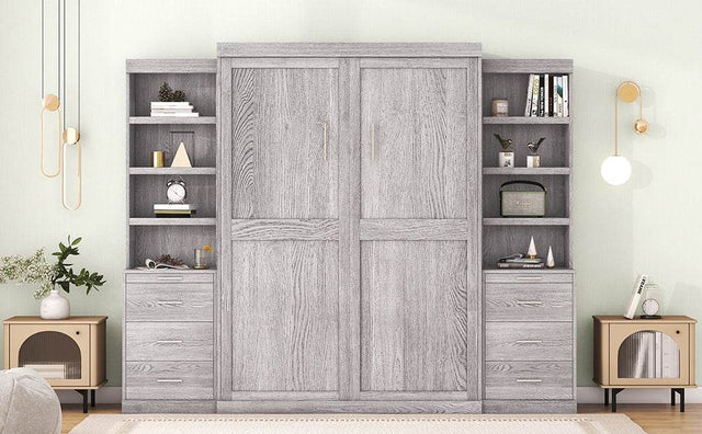 Full Size Gray Murphy Bed With Storage Drawers - Omega Lifestyles