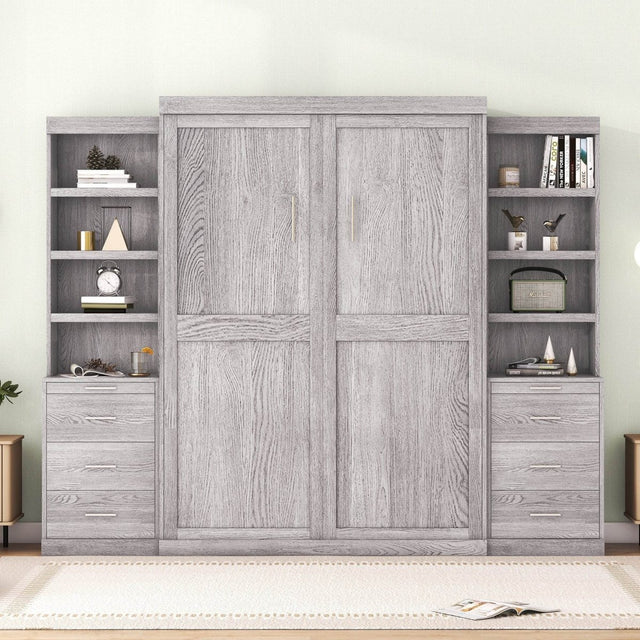 Full Size Gray Murphy Bed With Storage Drawers - Omega Lifestyles