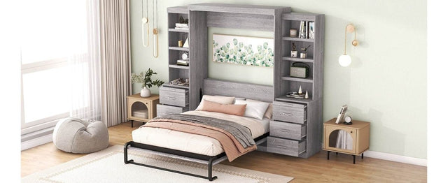 Full Size Gray Murphy Bed With Storage Drawers - Omega Lifestyles