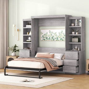 Full Size Gray Murphy Bed With Storage Drawers - Omega Lifestyles