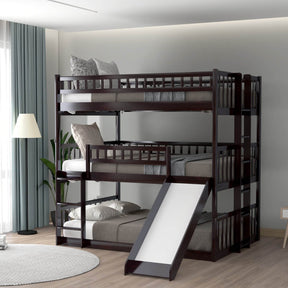 Full Triple Bed Solid Wood Built-In Ladder Slide - Omega Lifestyles