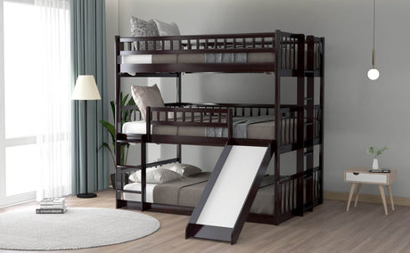Full Triple Bed Solid Wood Built - In Ladder Slide - Veluna - Omega Lifestyles