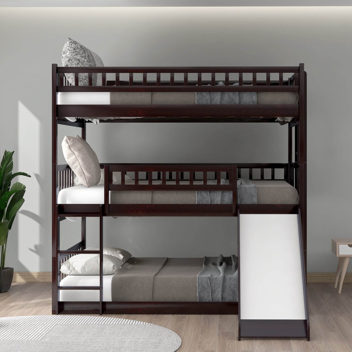 Full Triple Bed Solid Wood Built - In Ladder Slide - Veluna - Omega Lifestyles