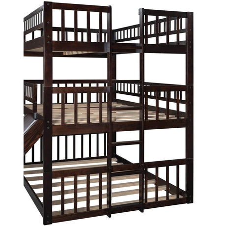 Full Triple Bed Solid Wood Built - In Ladder Slide - Veluna - Omega Lifestyles
