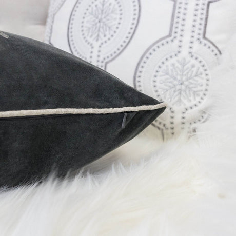 Gray Velvet Holiday Throw Pillow With Silver Snowflake Embroidery - Veluna - Omega Lifestyles