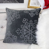 Gray Velvet Holiday Throw Pillow With Silver Snowflake Embroidery - Veluna - Omega Lifestyles