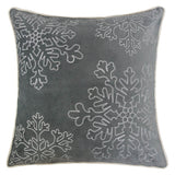 Gray Velvet Holiday Throw Pillow With Silver Snowflake Embroidery - Veluna - Omega Lifestyles