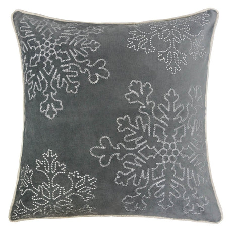 Gray Velvet Holiday Throw Pillow With Silver Snowflake Embroidery - Veluna - Omega Lifestyles
