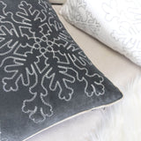 Gray Velvet Holiday Throw Pillow With Silver Snowflake Embroidery - Veluna - Omega Lifestyles