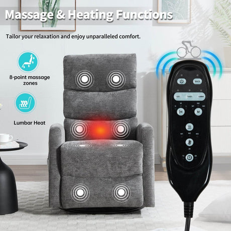 Heat Massage Recliner Chair With Swivel Rocker And Lumbar - Veluna - Omega Lifestyles