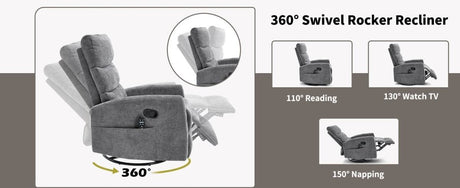 Heat Massage Recliner Chair With Swivel Rocker And Lumbar - Veluna - Omega Lifestyles