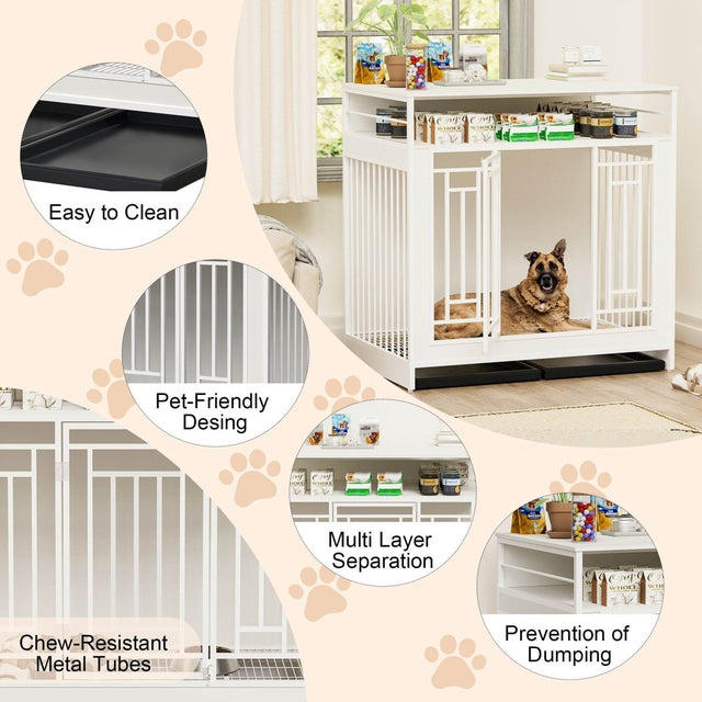 Heavy Duty Wooden Dog Crate Furniture With Storage - Omega Lifestyles