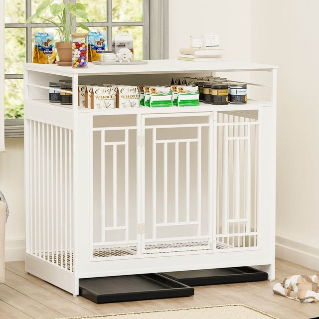 Heavy Duty Wooden Dog Crate Furniture With Storage - Omega Lifestyles
