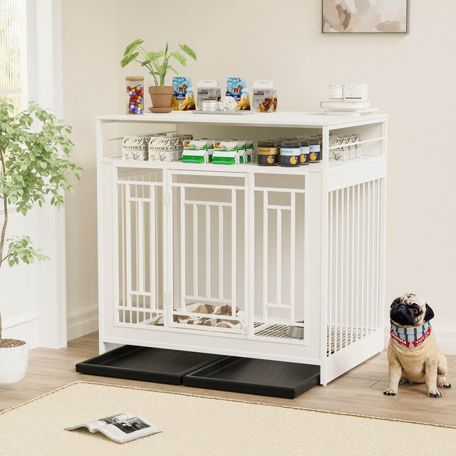 Heavy Duty Wooden Dog Crate Furniture With Storage - Omega Lifestyles