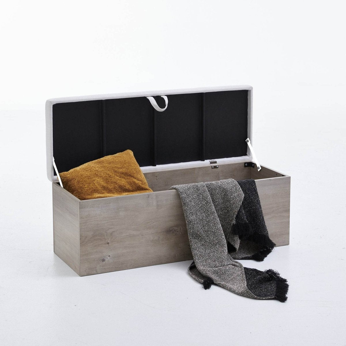 Ivory Canvas Upholstered Flip Top Storage Bench - Veluna - Omega Lifestyles