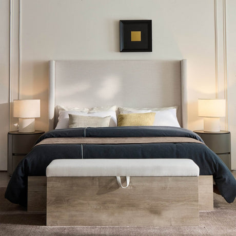 Ivory Canvas Upholstered Flip Top Storage Bench - Veluna - Omega Lifestyles