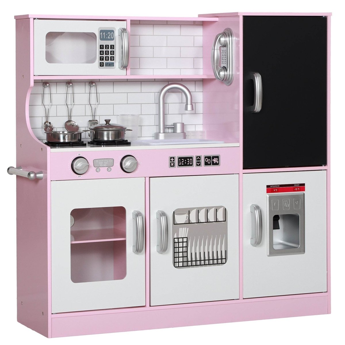 Kids MDF Play Kitchen Set With Accessories and Chalkboard - Veluna - Omega Lifestyles
