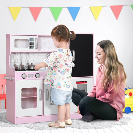Kids MDF Play Kitchen Set With Accessories and Chalkboard - Veluna - Omega Lifestyles