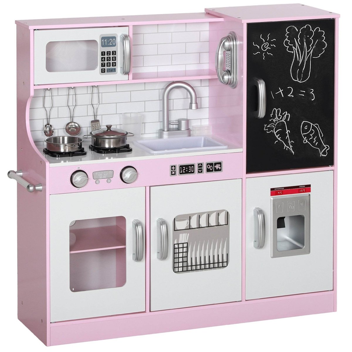 Kids MDF Play Kitchen Set With Accessories and Chalkboard - Veluna - Omega Lifestyles