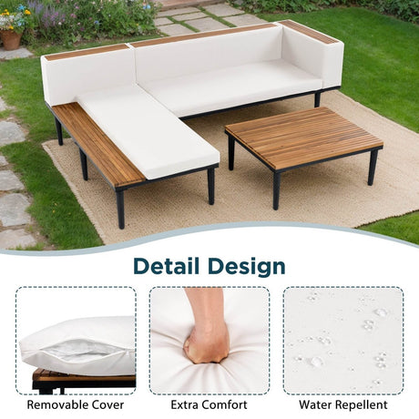 L-Shaped Acacia Wood Outdoor Patio Sofa Set With Cushions - Sleep Galleria