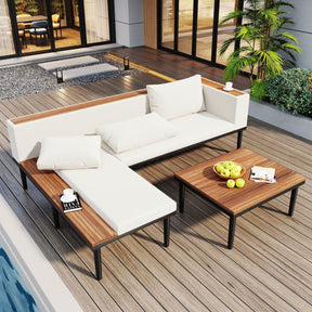 L-Shaped Acacia Wood Outdoor Patio Sofa Set With Cushions - Omega Lifestyles