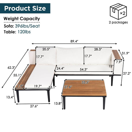 L-Shaped Acacia Wood Outdoor Patio Sofa Set With Cushions - Sleep Galleria