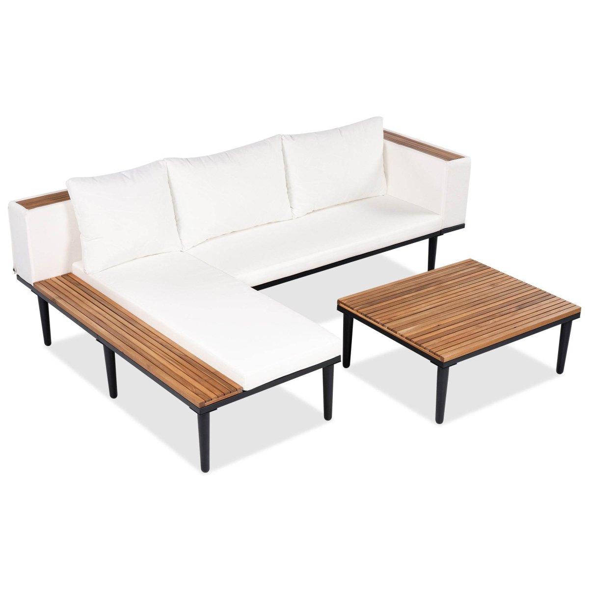L-Shaped Acacia Wood Outdoor Patio Sofa Set With Cushions - Sleep Galleria