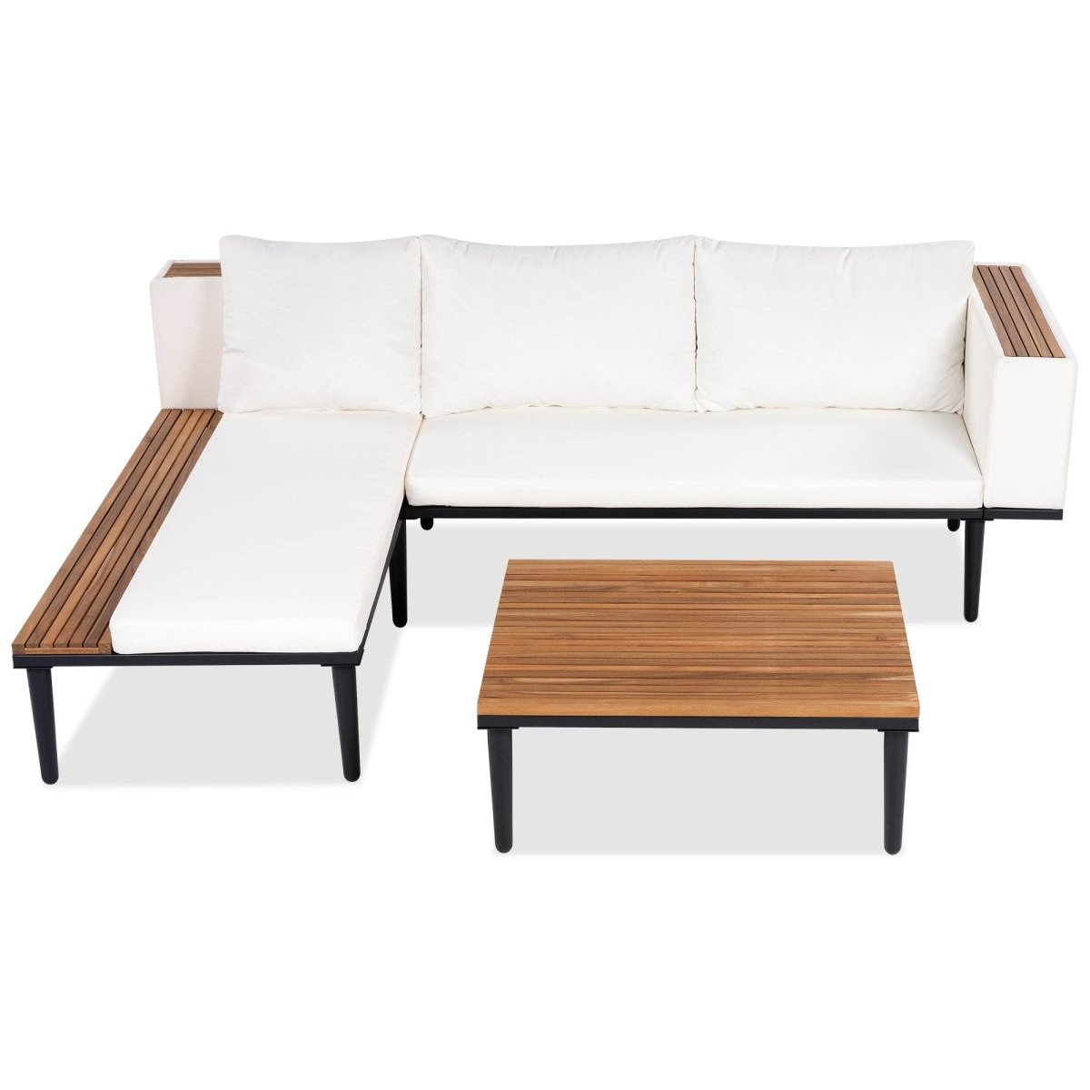 L-Shaped Acacia Wood Outdoor Patio Sofa Set With Cushions - Sleep Galleria
