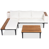 L-Shaped Acacia Wood Outdoor Patio Sofa Set With Cushions - Sleep Galleria