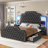 Leather Upholstered Bed Frame With Storage Drawers And LED Charging - Omega Lifestyles