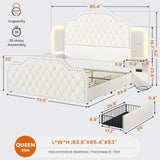 Leather Upholstered Bed Frame With Storage Drawers And LED Charging - Omega Lifestyles