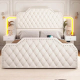 Leather Upholstered Bed Frame With Storage Drawers And LED Charging - Omega Lifestyles