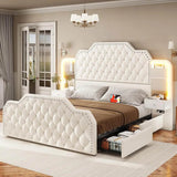 Leather Upholstered Bed Frame With Storage Drawers And LED Charging - Omega Lifestyles