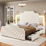 Leather Upholstered Bed Frame With Storage Drawers And LED Charging - Omega Lifestyles