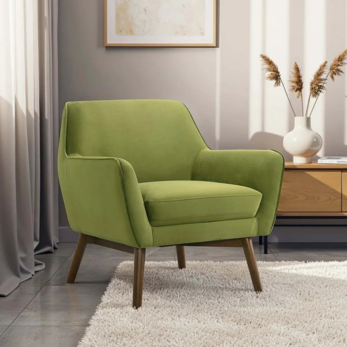 Mid-Century Modern Green Velvet Accent Chair - Omega Lifestyles
