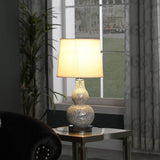 Mirror Glass Mosaic Polyresin White Semi-Drum Table Lamp - Sleep Galleria