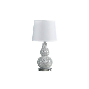 Mirror Glass Mosaic Polyresin White Semi-Drum Table Lamp - Omega Lifestyles