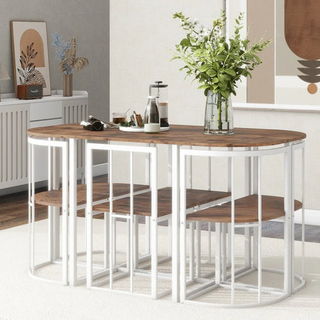 Modern 7-Piece Iron Frame Dining Table Set for 6 - Omega Lifestyles