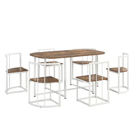 Modern 7-Piece Iron Frame Dining Table Set for 6 - Omega Lifestyles