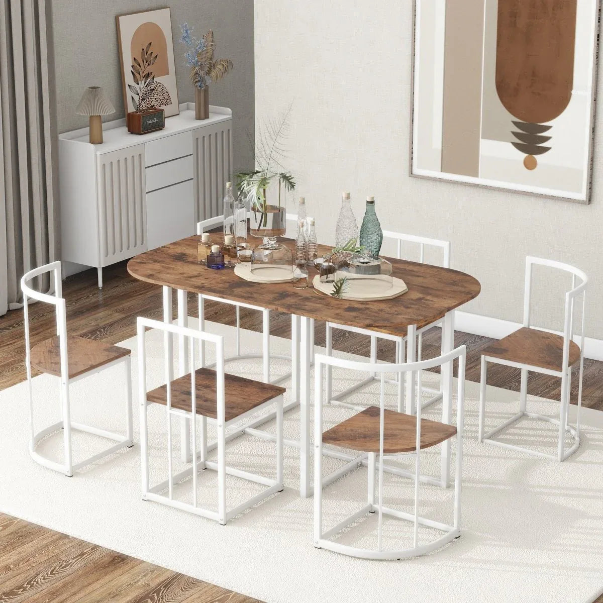 Modern 7-Piece Iron Frame Dining Table Set for 6 - Omega Lifestyles